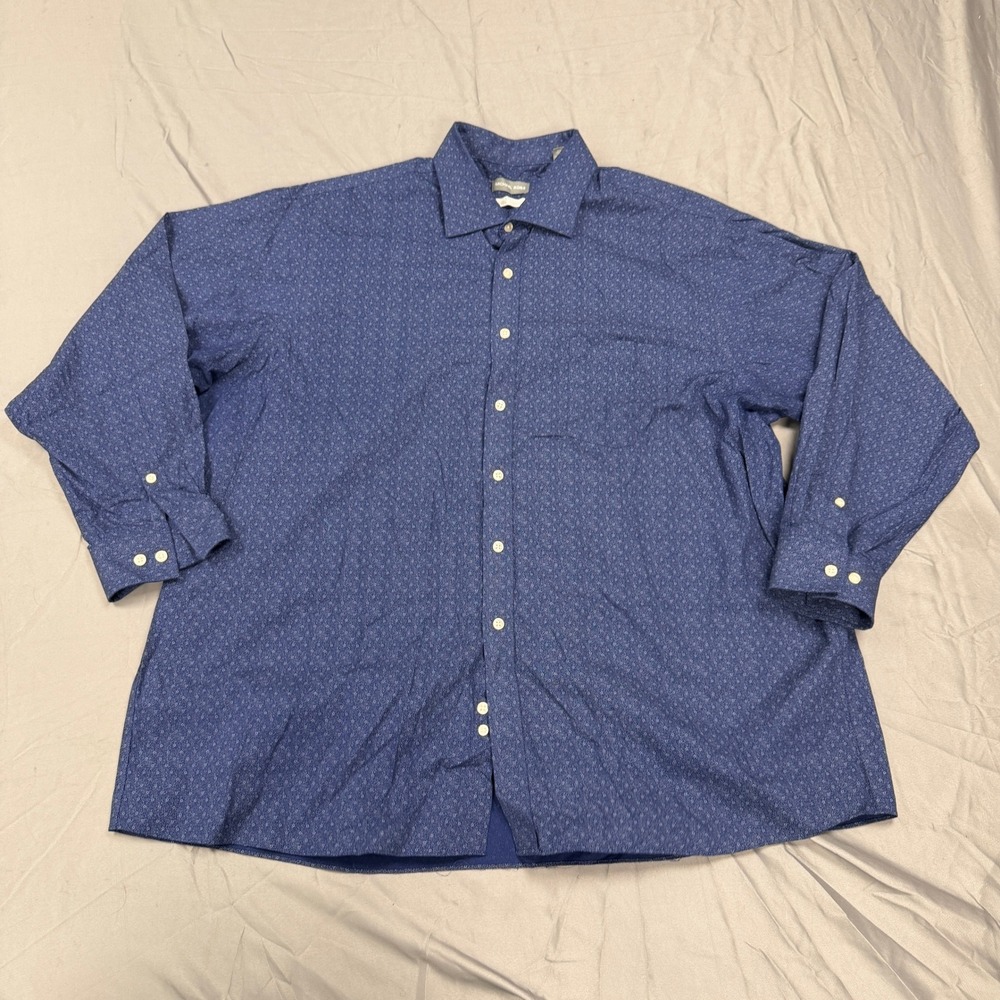 Michael Kors Big Fit Airsoft Stretch Blue Micro Dot Non Iron Shirt 18.5 34/35